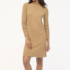 NWT J. Crew Factory Wool Blend Mock Neck Sweater Dress Camel Brown Size XS