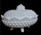 Vintage Fenton Oval Footed Hobnail Lidded Candy Dish Milk Glass Trinket Covered