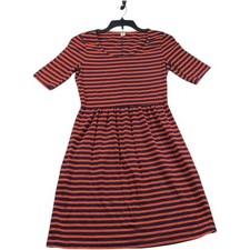 Old Navy Dress Womens Size Small Red Navy Blue Striped Short Sleeve Stretch
