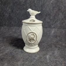 Ceramic Toothbrush Holder White Quilted Finch Bird Design 3.5" 6.5"