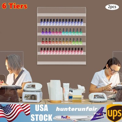 2 PCS Nail Polish Wall Racks 6 Tiers Acrylic Clear Nail Polish Storage Racks