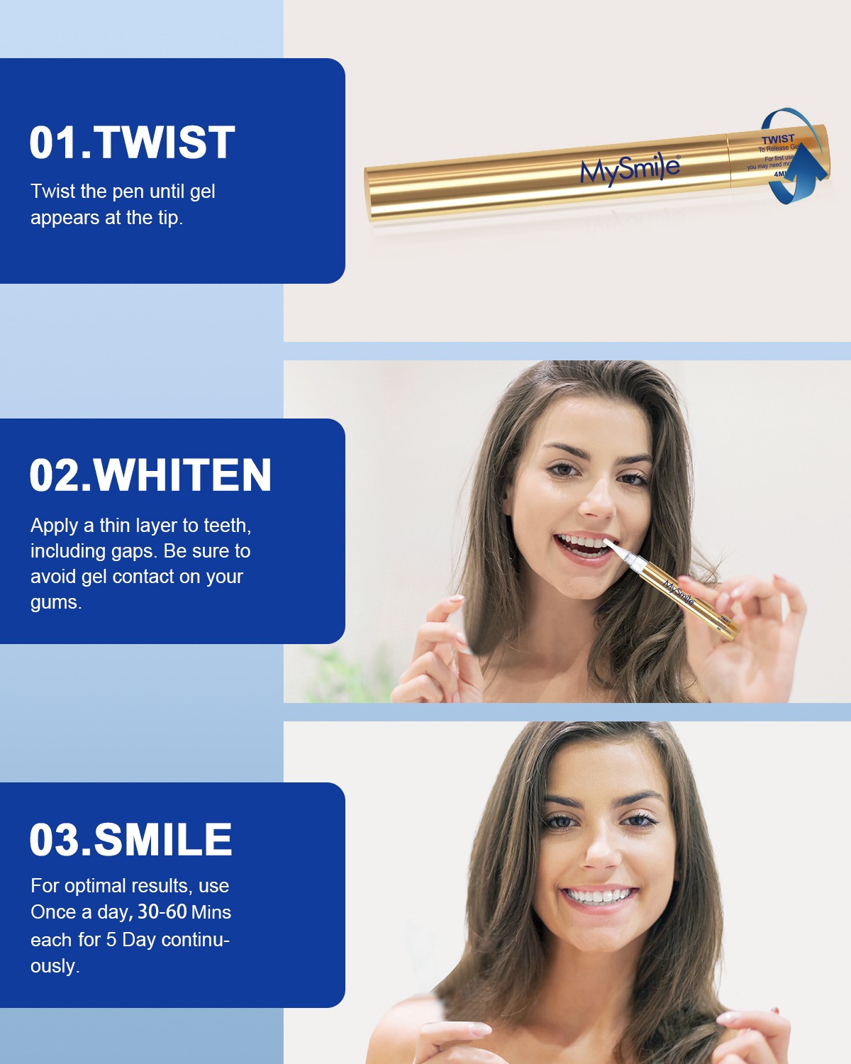MySmile 35%CP Teeth Whitening Pen Kit 4 Gold Whitener Pen with 28-LED Light Tray