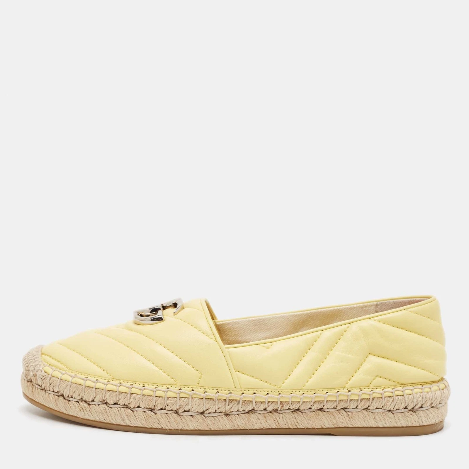 Espadrilles plates Gucci cuir matelasse jaune GG Marmont pointure 37,5