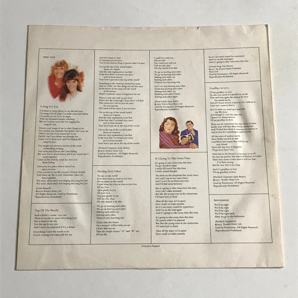 Carpenters - A Song For You LP Vinyl Record - AMLS 63551 - Image 3 of 4