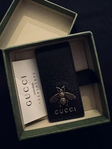 Pince à billets GUCCI noire avec motif abeille et accessoires