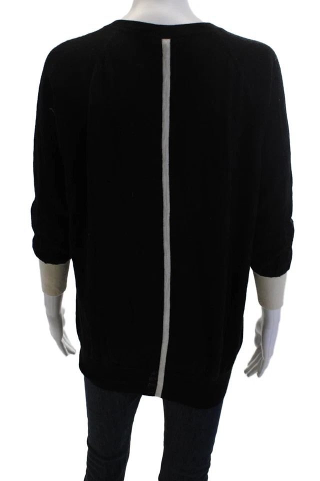Pullover Duffy Unisex Cuello en V Negro 90% Lana 10% Cachemira Manga 3/4 Talla M Foto 3 de 4