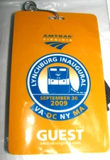 Amtrak VIRGINIA LYNCHBURG INAUGURAL GUEST LANYARD BADGE Rare!