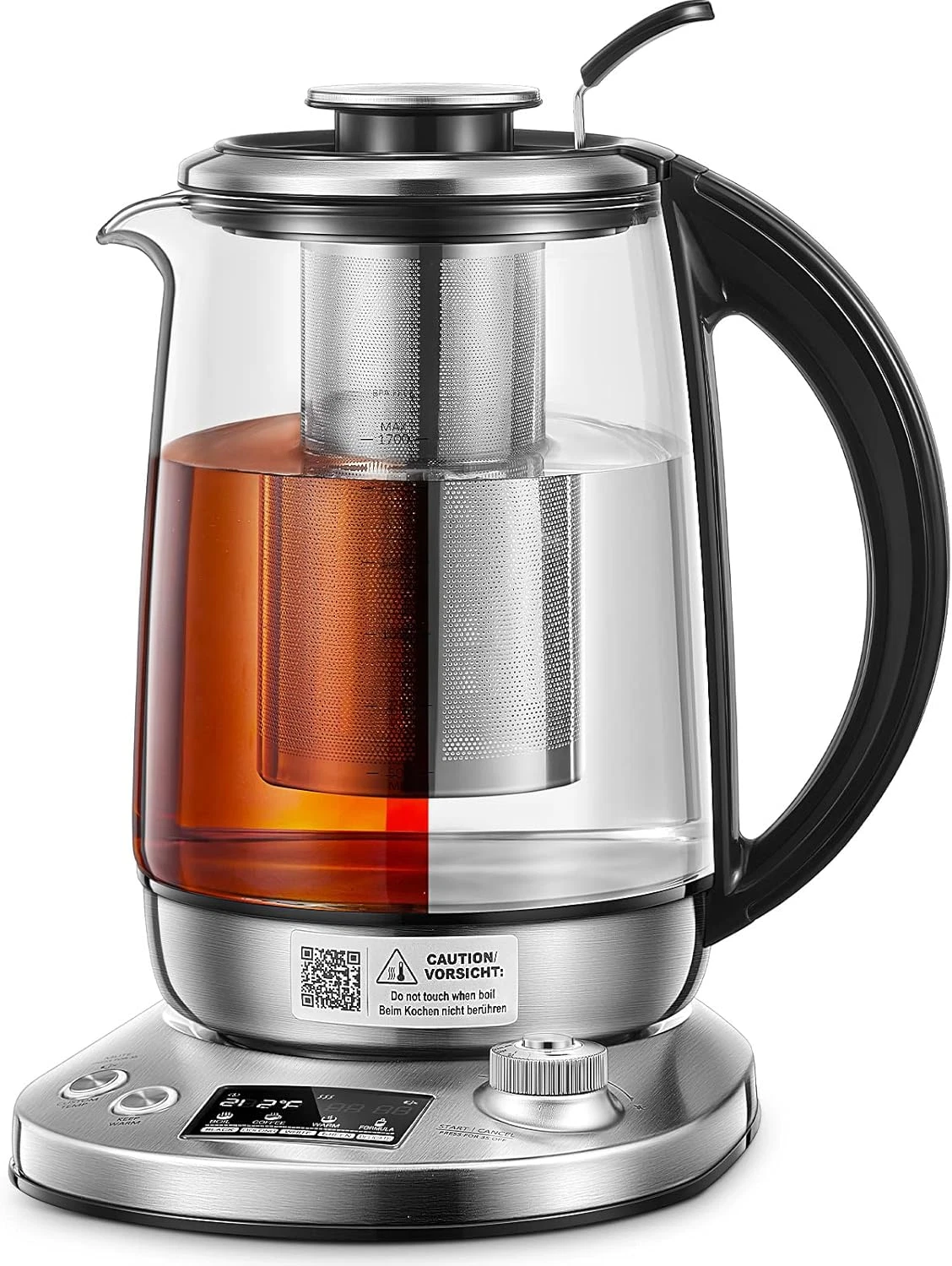 9 Temp Electric Tea Kettle, 1.7L Glass & Stainless Steel, Keep Warm 2H