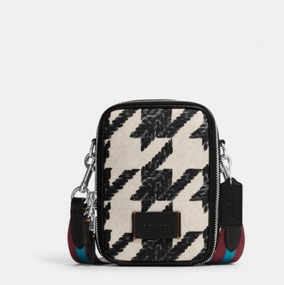 NWT Coach Stanton Crossbody  In Canvas Leather With Houndstooth Print  CJ672