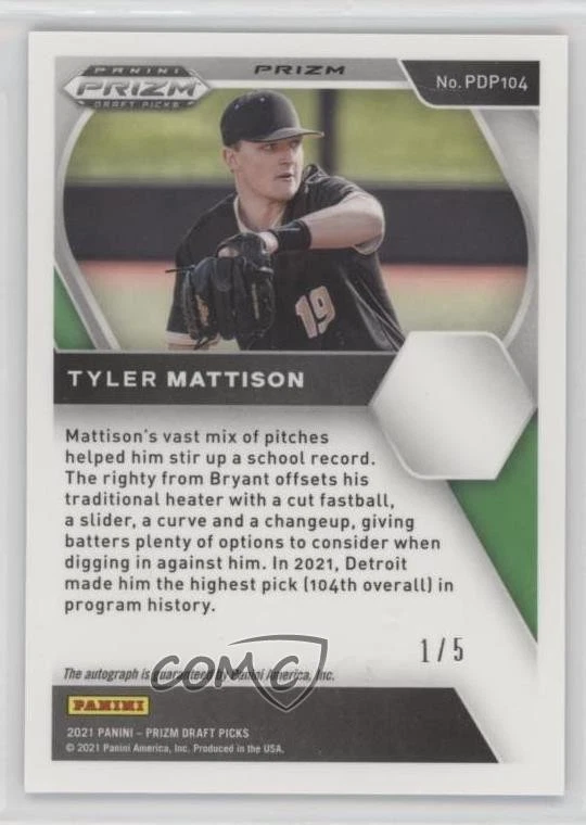 2021 Panini Prizm Draft Picks Navy Blue Pulsar /5 Tyler Mattison #PDP104 Auto - Image 2 of 2