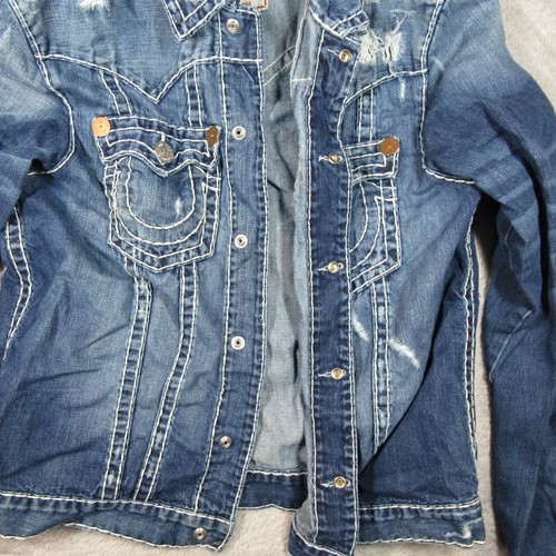 True Religion Jacket Mens 3XL Blue Jimmy Super T Denim Trucker Thick Stitch - Picture 12 of 24
