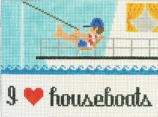 I Love Houseboats Hand Painted Needlepoint Canvas