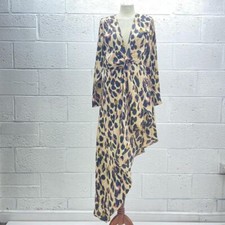 PLT LEOPARD SATIN MIDI DRESS SIZE UK 10 DRAPE LONG SLEEVE KNOT FRONT Y2K