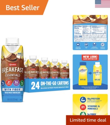 Milk Chocolate Breakfast Drink with Fiber - 24-Pack of Nutritious 8oz Cartons