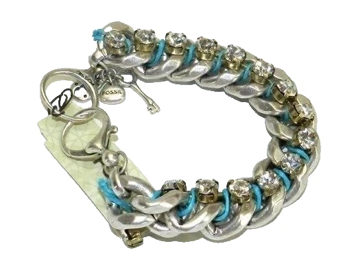 Pulsera Cadena Cristal Brillo Fossil Silvertone JA4633797 ¡Nueva! Nuevo con etiquetas Foto 2 de 3