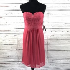Adrianna Papell Dress Women's 4 Coral Strapless Tulle Lace Stretch Party NWT