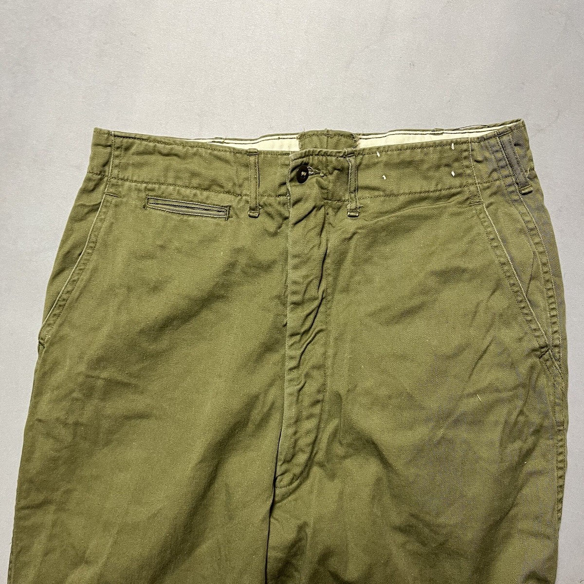 50s civilian chino pants（talon zipper） Vintage 50s Olive Chino Pants Pocket Watch Talon Zipper Mens