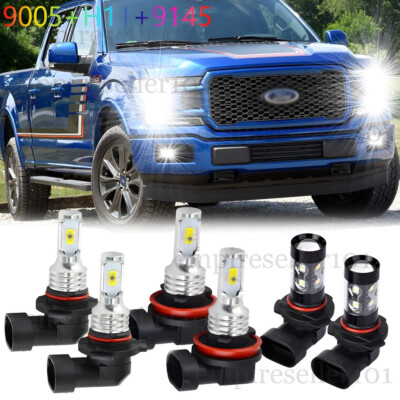 For Ford F 150 2015-2020 6500K Front LED Headlights Hi/Lo Beam + Fog Light Bulbs
