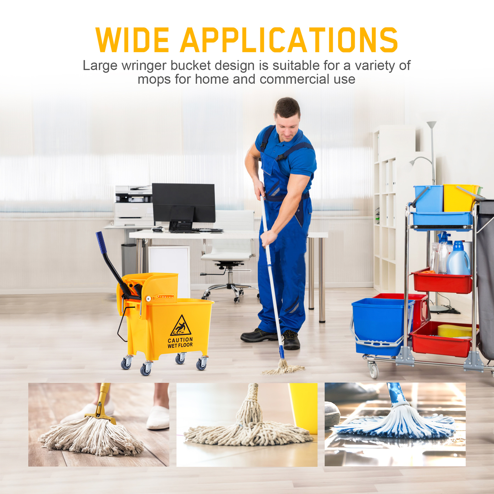 Side Pressure Wringer Combo Home Rectangular Mop Bucket with Wheel 5 Gallon 20qt