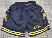 Corona Extra Beer Embroidered Cargo Swim Trunks M Navy Blue Gold Cerveza Rare
