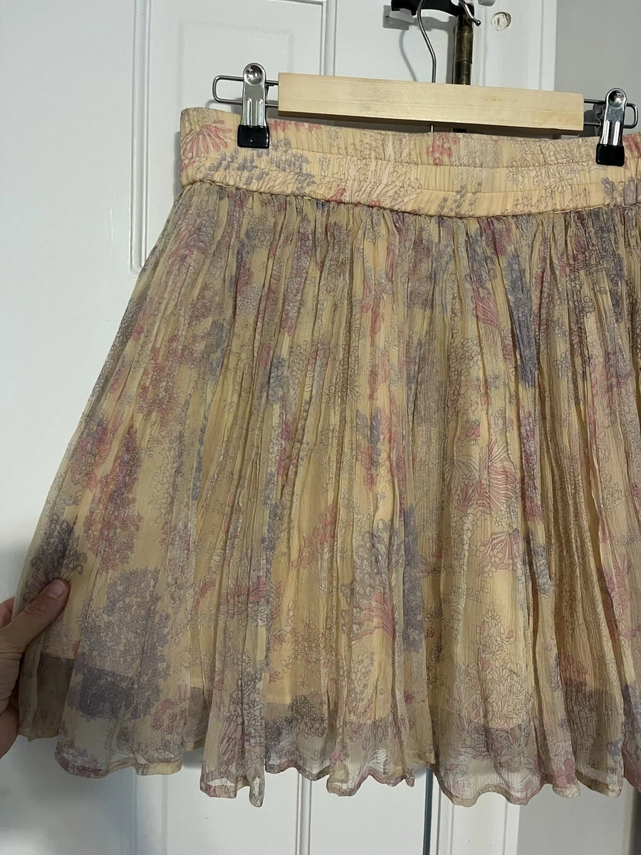 mes demoiselles Flower floral Pink Peach Pleated Short Silk Skirt Sz 6 38 Medium