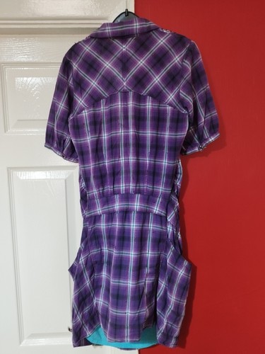 Firetrap Open Neck Purple/Turquoise Checked Cotton Dress Size S - Picture 2 of 7