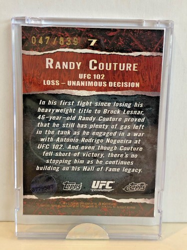 Randy Couture ~ 2009 eTopps Topps UFC 102 Uncirculated ~ LOW Serial # 047/839 - Picture 2 of 3