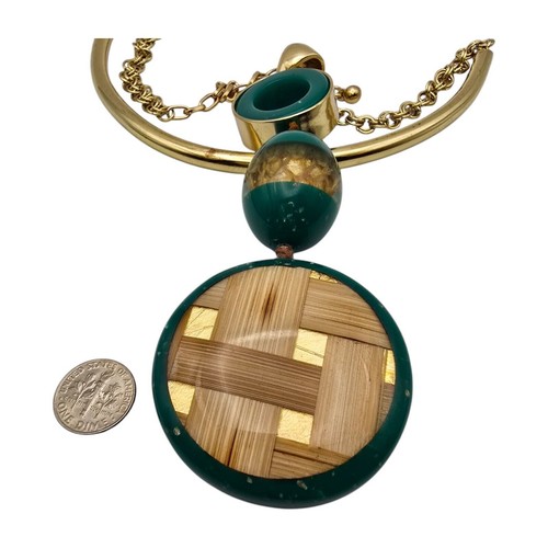 Chico's Statement Green Necklace Gold Tone 16" 18" Plus 6" Pendant No Tag - Picture 6 of 9