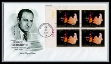US FDC # 1484 8c George Gershwin, Composer Artmaster block + # UL 1973, 9M209