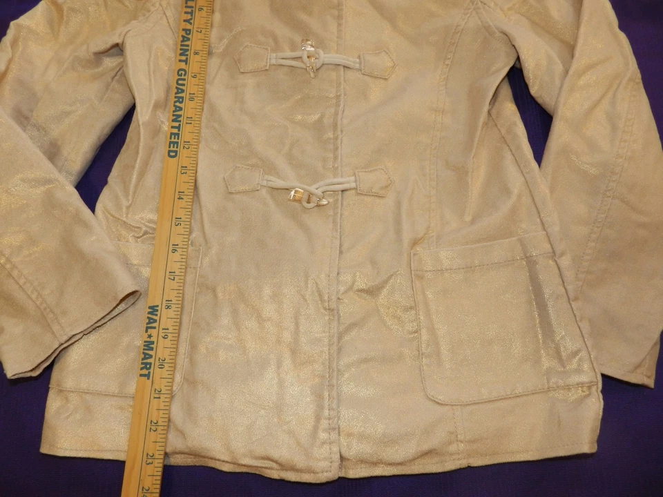 Chaqueta Niñas GYMBOREE Grande 10 12 Dorado Brillante Palanca Abrigo (tt29) Foto 3 de 4