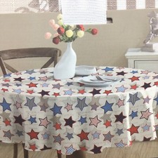 Nautica Patriotic Stars Freedom Tablecloth 90" R Easy Care Red Blue Tan July 4th