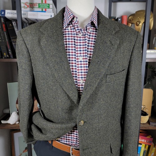 VTG Club House Men's Flannel Sport Coat Blazer Two Button Green Brown Size 42R - Picture 2 of 16