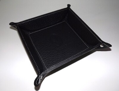 FIRENZE ITALIA TUSCAN PEBBLED LEATHER DRESSER TOP JEWELRY VALET TRAY BLACK