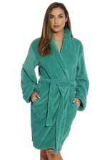 Womens Shawl Collar Velour Chevron Pattern House Robes w/Pockets Small,Emerald