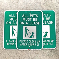  3 Pack All Pets Must Be On A Leash Sign, Aluminum Green