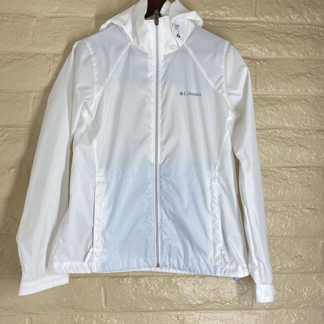 Columbia Womens Rain Jacket ECO White Size M Windbreaker FullZip rain