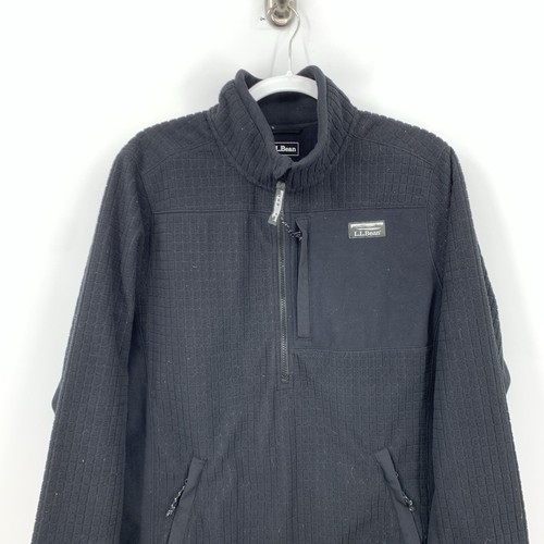 LL Bean Men Size Medium Pullover 1/2 Zip Jacket Black Windproof Fleece Top - Picture 2 of 7