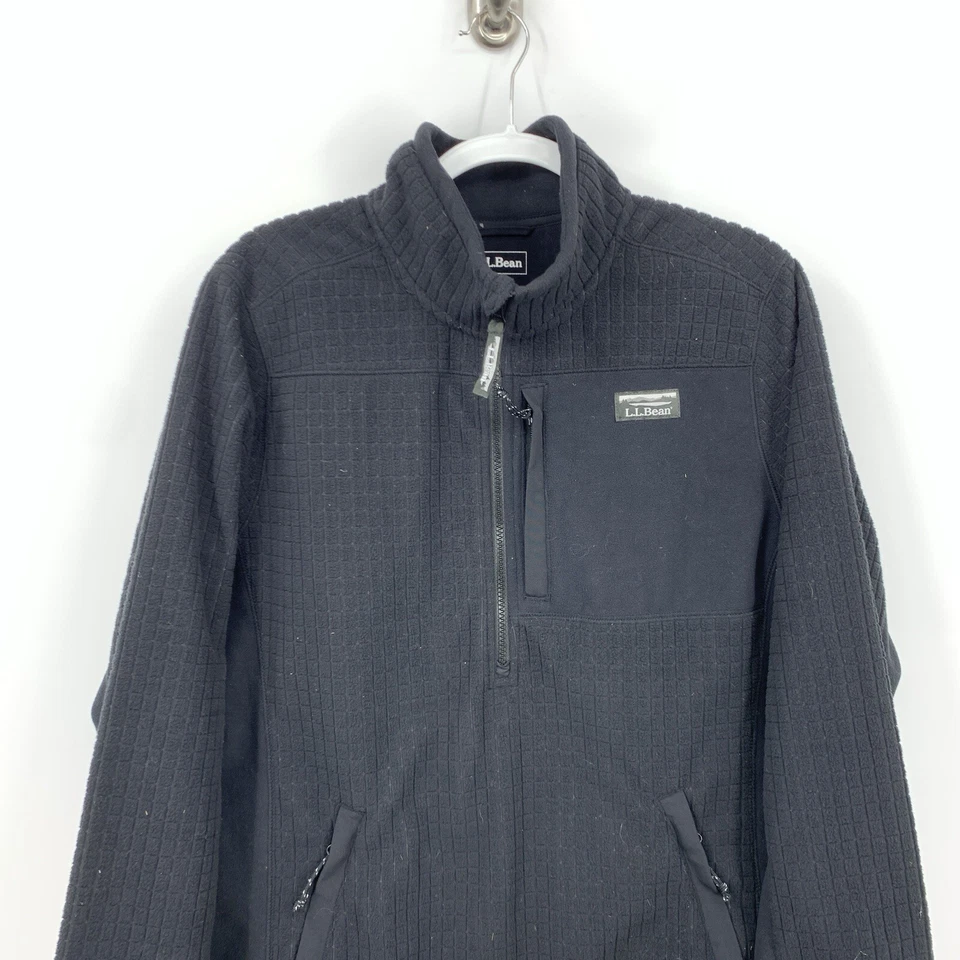 LL Bean Men Size Medium Pullover 1/2 Zip Jacket Black Windproof Fleece Top - Image 2 of 4