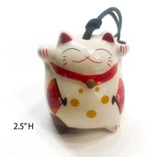Japanese Porcelain Lucky Cat Maneki Neko Wind Chime for Lots of Luck