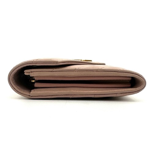 Saint Laurent Long Flap Wallet Leather V stitch Pink YSL Authentic #776 - Picture 5 of 13