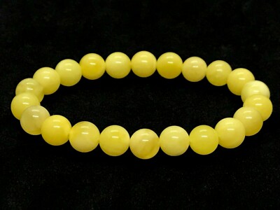 AMBER BRACELET Gift ROUND Beads Natural BALTIC AMBER Yellow Milky 8g 15060