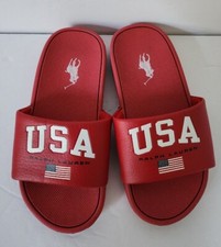 Polo Ralph Lauren IVER Slides Sandals Flag USA Eva Red Grade School Kids Size 11