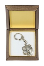 Bulldog, English Bulldog I - Silver Plated Keychain With Dog In One