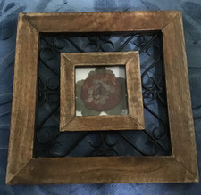 Pressed Flower in Wood Frame w/decorative metal and smaller wood inserts