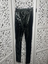 Pretty Little Thing Women's Pants Vinyl Wet Look Size 4 Black High Waist BNWT