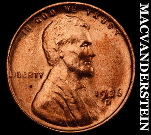 1936-D Lincoln Wheat Cent- Choice Gem Brilliant Uncirculated Luster #J3217