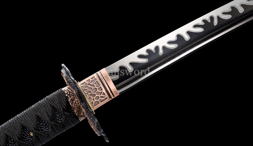 High Manganese Steel Japanese Katana Black Blade Samurai Sword Full Tang Real