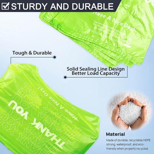 100 Large Green 'Thank You' T-Shirt Bags - Durable and Stylish for Retail - Foto 7 di 9