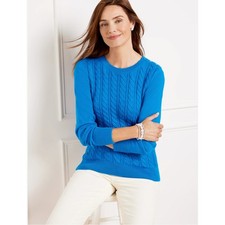 Talbots Soft Cable Knit Crewneck Sweater Blue Size L