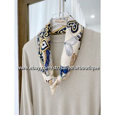 Sallys 18 Momme Twill Silk Feather Horse Print Double Face Neck Collar Scarf 26"